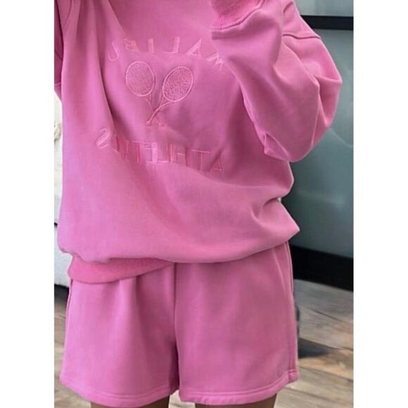 👚 Pink Sweatshirt and Sweatshorts Set Malibu Athletics Comfy Large - Picture 1 of 7
